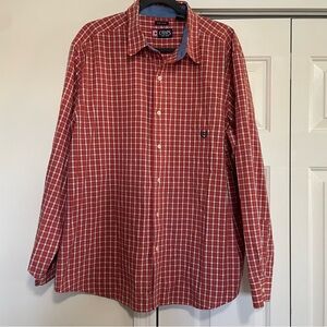 Chaps Easy Care Dark Orange Plaid Button Down Long Sleeve Shirt Size 2XL